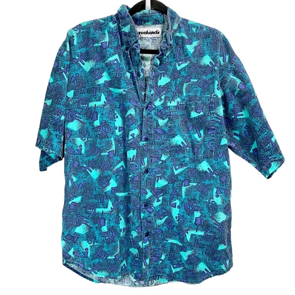 Vintage Abstract Print Button Down Shirt